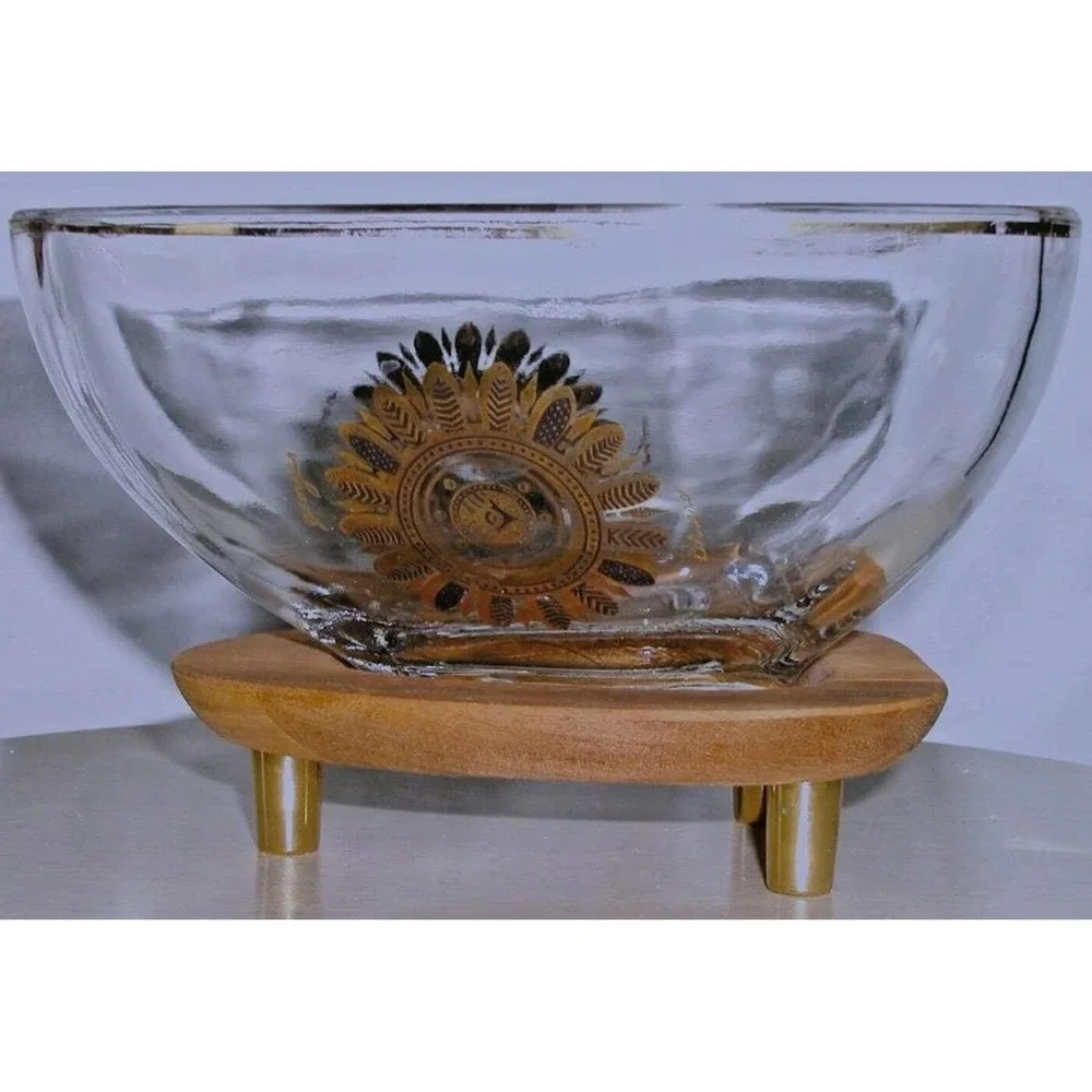 M CM Georges Briard REGALIA Atomic Shaped‎ Bowl Dish on Orig Wood Pedestal Base